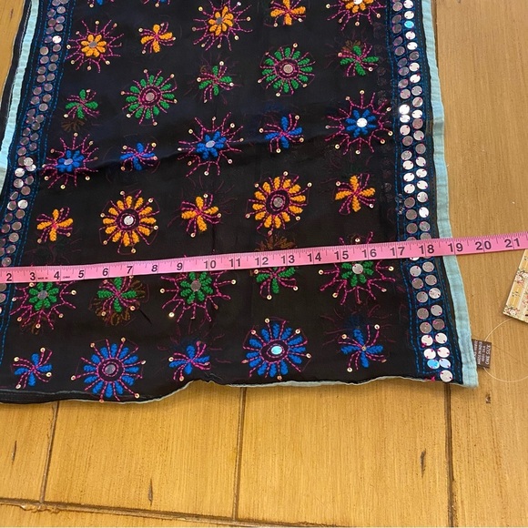 Anthropologie Raj Women’s Silk Infinity Scarf Embroidered Sequin Colorful New - Picture 11 of 11